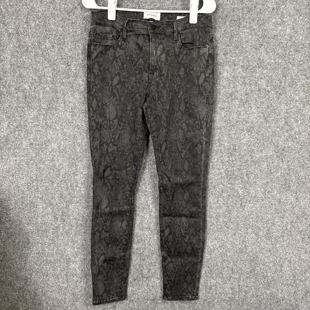 FRAME Le Skinny de Jeanne Jeans Womens Size 31 Black Tonal Python Skinny